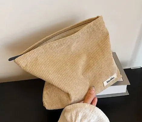 Corduroy Travel Cosmetic Bag - Large Capacity Organizer
