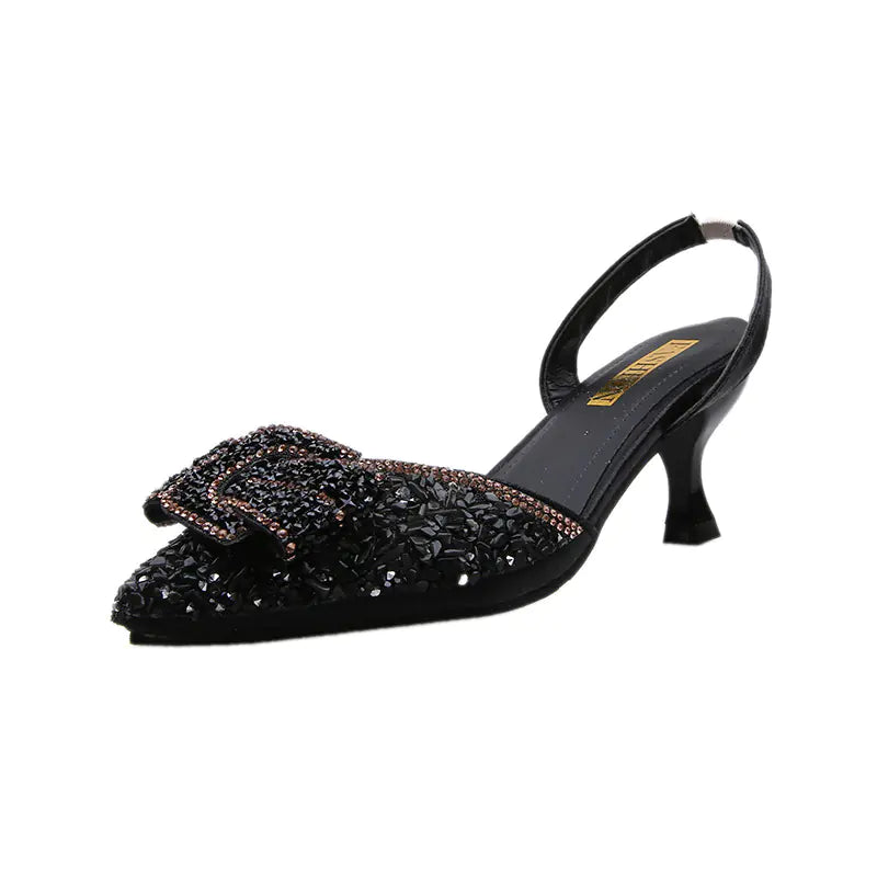 Rhinestone Bow Pointed Toe Stiletto High Heels