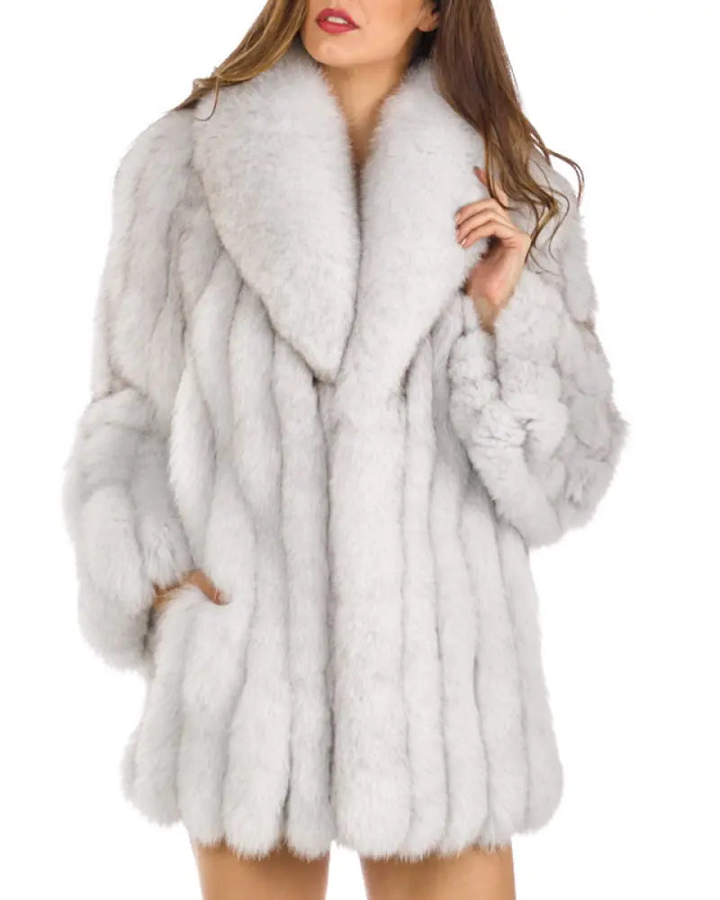 Winter Faux Fur Coat with Fox Fur Collar for Women