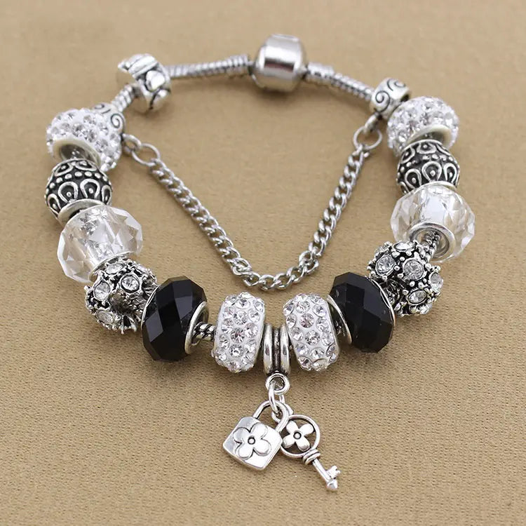 Big Hole Glass Bead Key Pendant Bracelet in Fashion Design