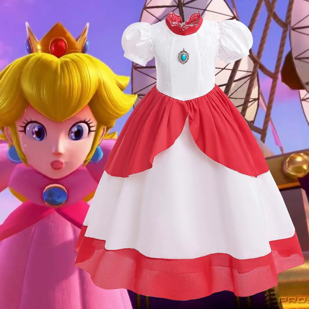 Princess Peach Cosplay Dress with Puff Sleeves
