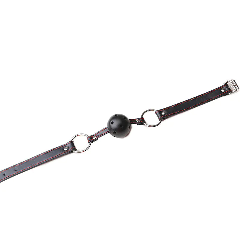 Black Leather Mouth Gag with Red Lines, Adult Toy