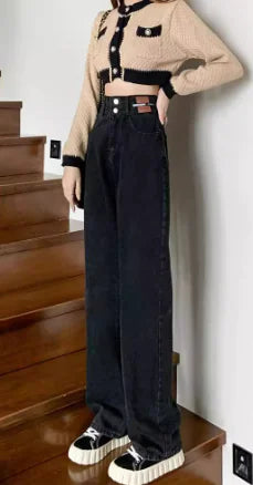 High-Rise Straight-Leg Thin Wide-Leg Jeans for Autumn