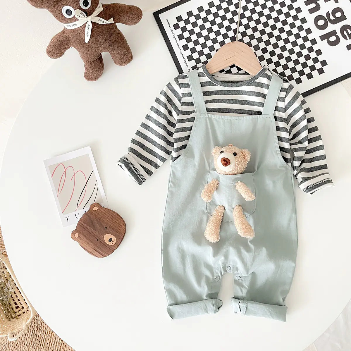 Striped Bear Romper for Infants and Toddlers (Korean Style)