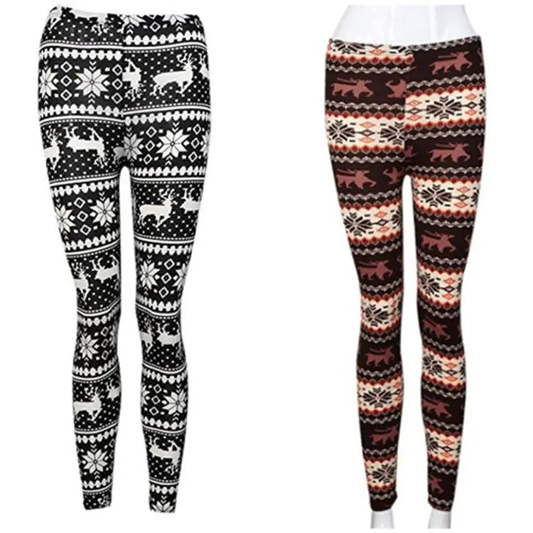 Christmas Print Plus Size Stretch Pants with Reindeer