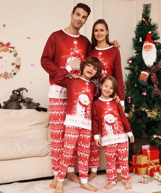 2023 Cartoon Snowman and Reindeer Family Pajamas