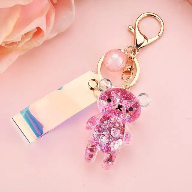 Glitter Bear Quicksand Acrylic Keychain for Couples