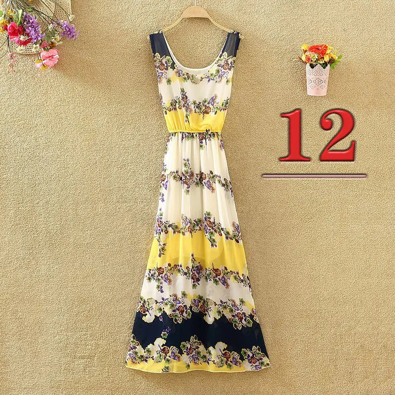 Bohemian Floral Chiffon Maxi Dress for Women