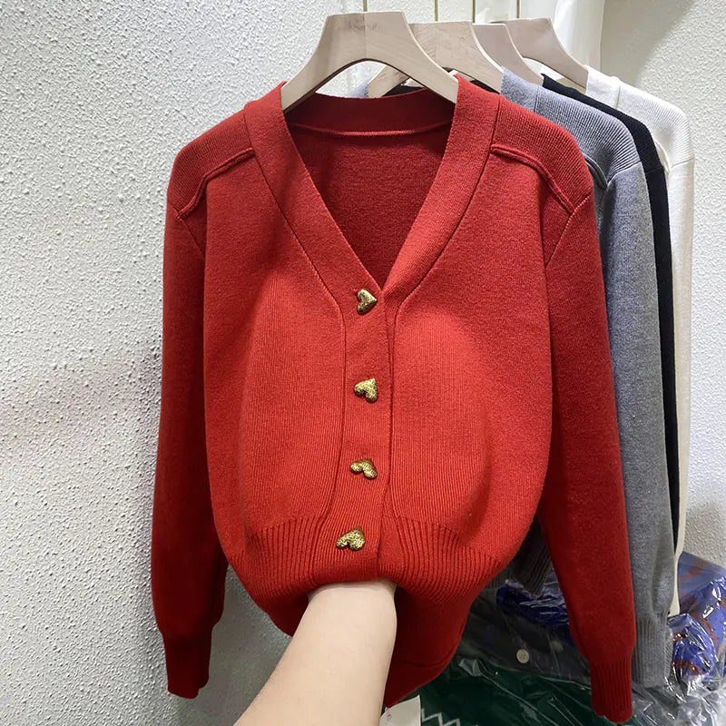 Women's V-Neck Cashmere Knitted Cardigan Sweater