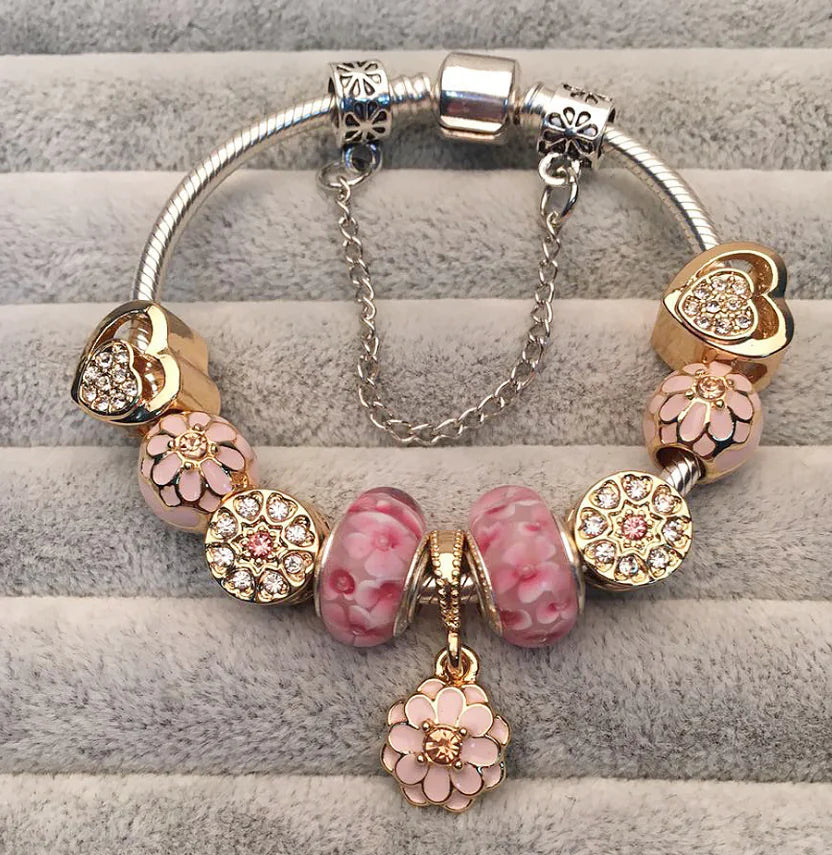 Pink Glass Bead Bracelet Jewelry - New Design