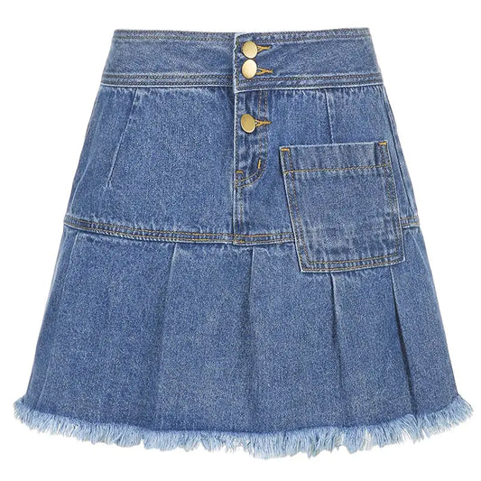 High-waisted Pleated Skirt with Raw Edges