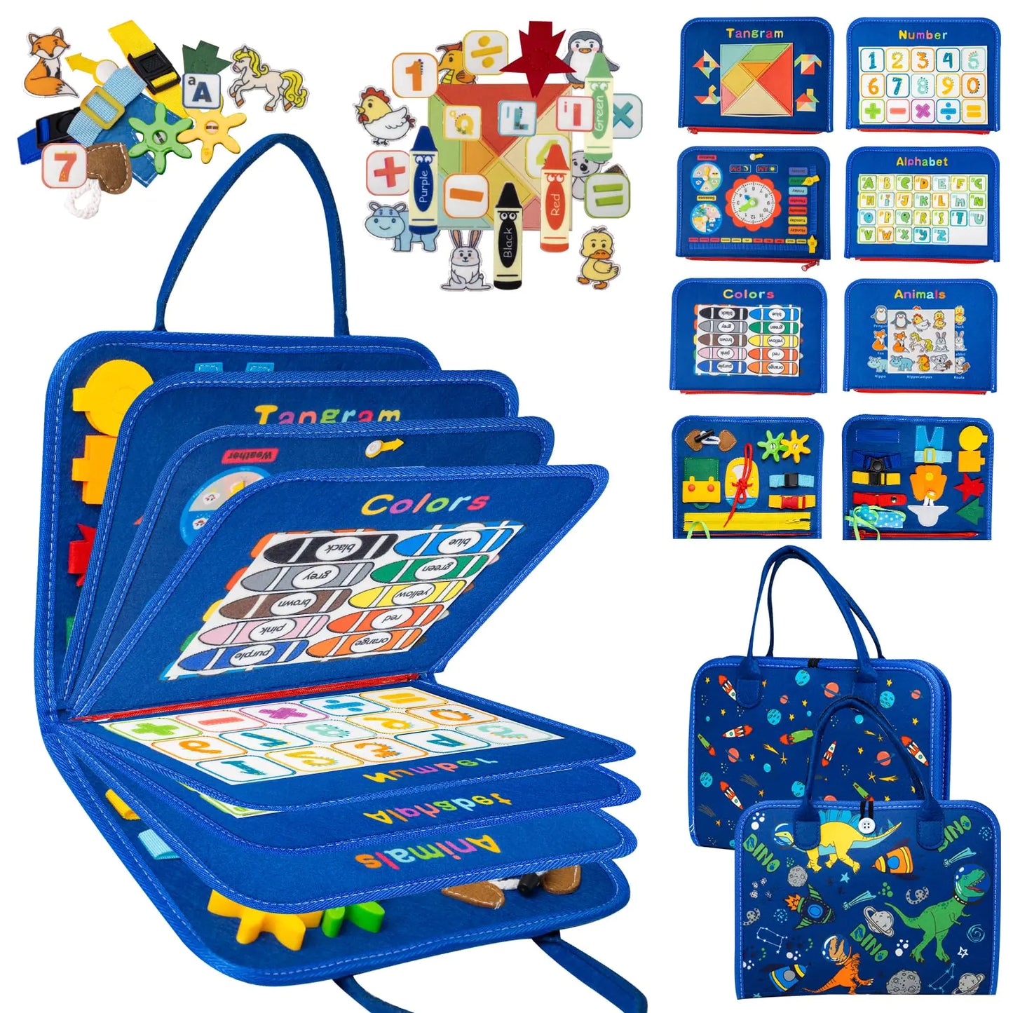 ANGETEN Toddler Busy Board Montessori Toys Busy Book for Toddlers 1-3 Year Old Gifts for 2 Year Old Girls Boy Educational Learning Sensory Kids Ages 2-4 Activities Toy for Airplane Car Travel