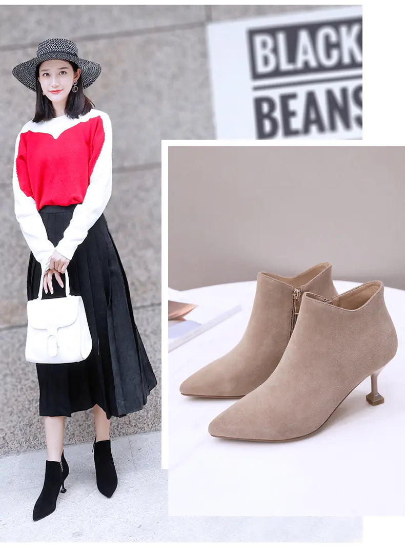 Pointed Toe Suede Ankle Boots - Martin Boots
