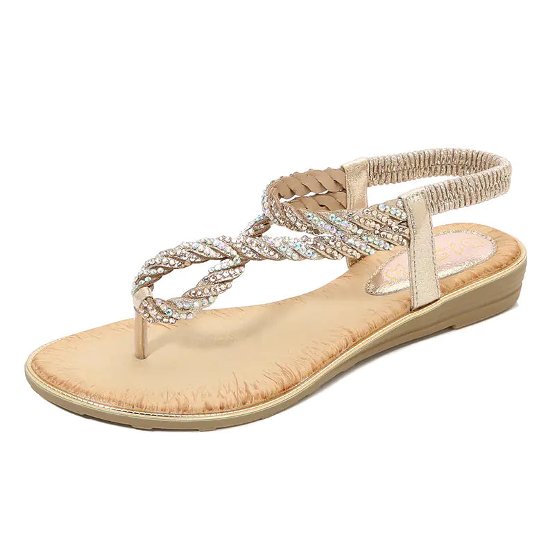 U-Shaped Rhinestone Flip Flop Sandals for Women