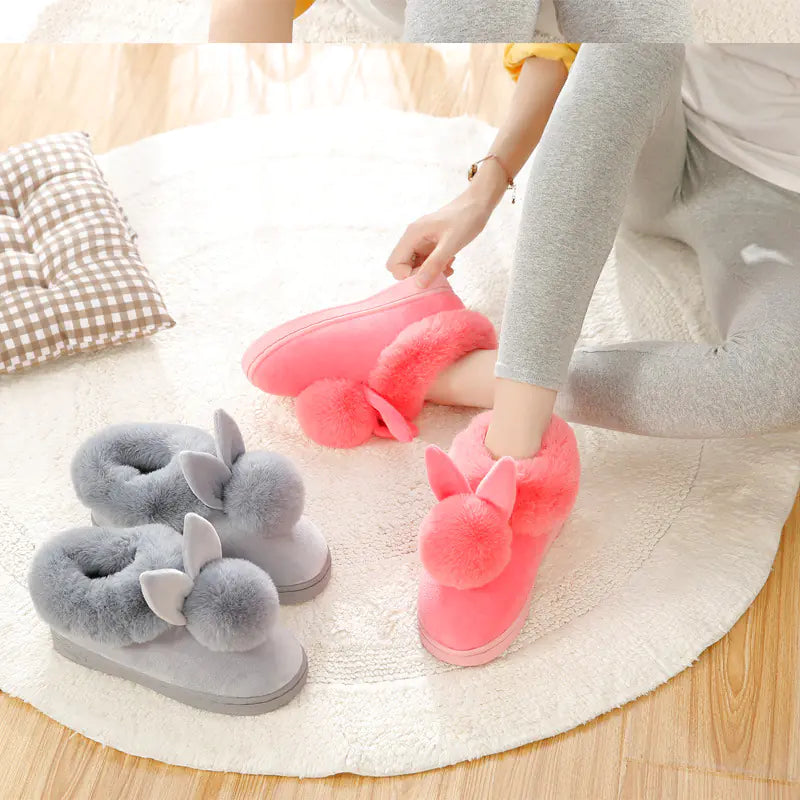 Cute Rabbit Cotton Slippers for Women - Warm and Non-Slip