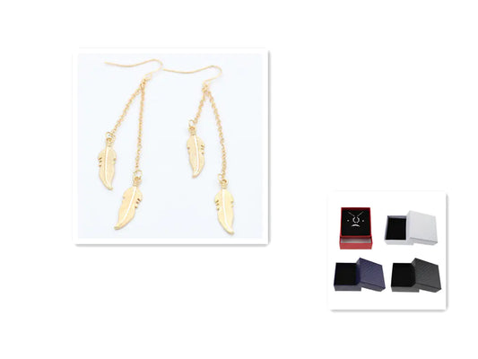 Trendy Leaf Earrings with Tassel Chain and Feathers