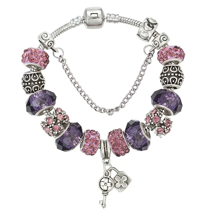Big Hole Glass Bead Key Pendant Bracelet in Fashion Design