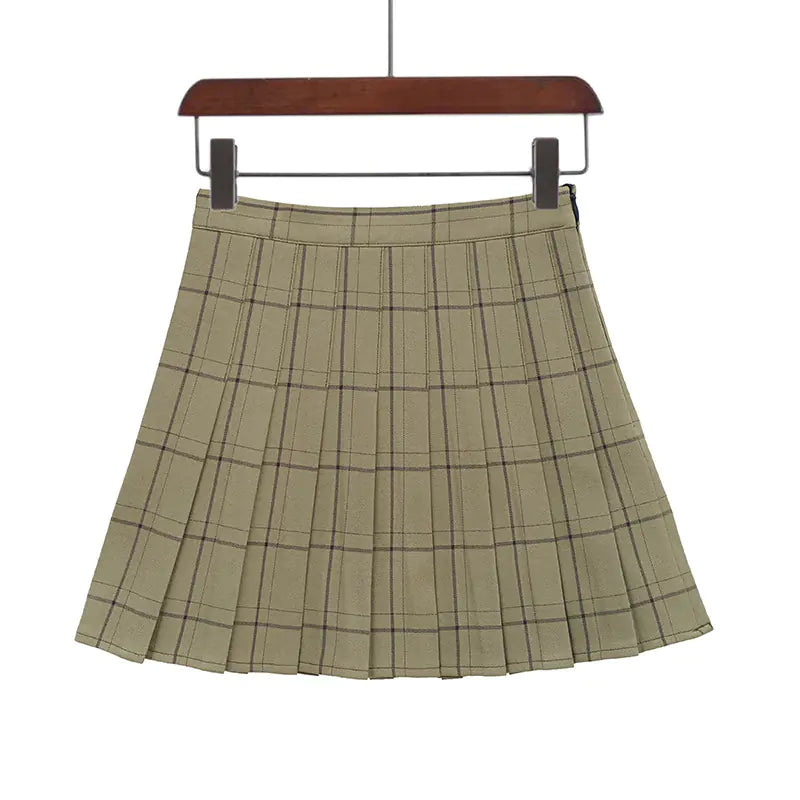 Plaid Pleated A-Line High Waist Skirt