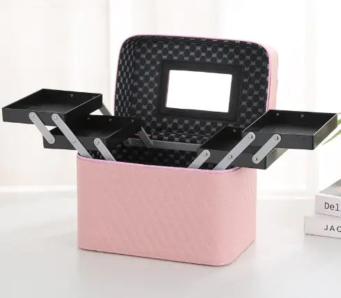 Large Capacity PU Cosmetic Bag with Mirror and Zipper