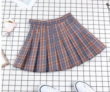 High Waist Tie Plaid Pleated Skirt
