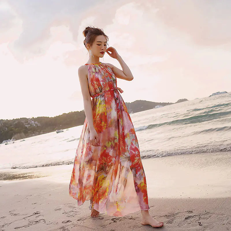 2019 Bohemian Floral Chiffon Maxi Dress for Plus Size