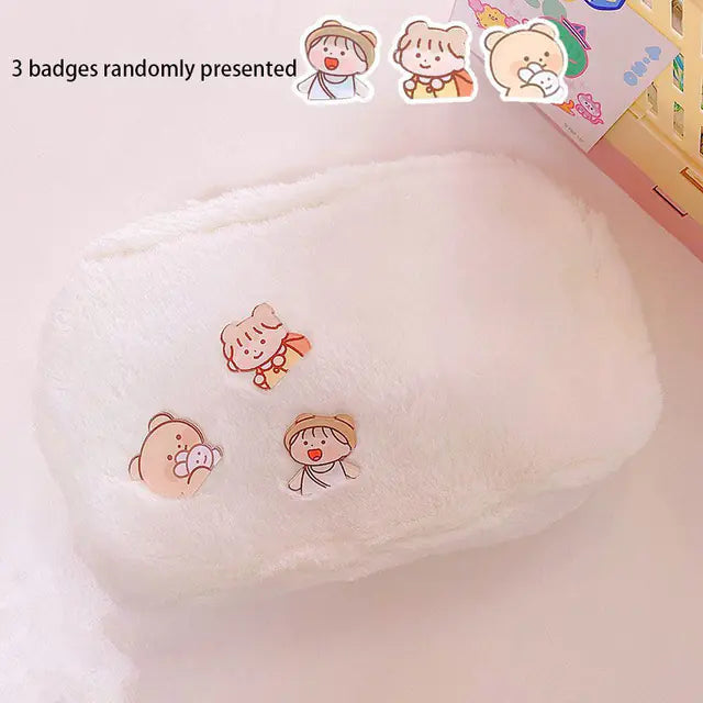 Korea Plush Cosmetic Bag - Large Capacity Pencil Case