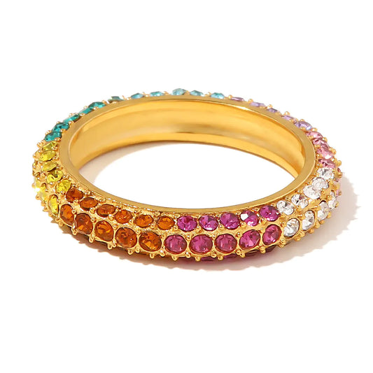 Gold-plated Fashion Ring with Inlaid Color Diamonds