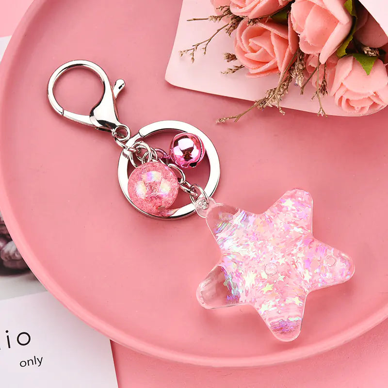 Acrylic Star Sequin Keychain with Liquid Glitter