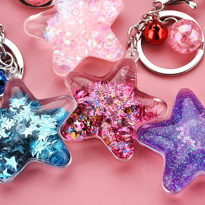 Acrylic Star Sequin Keychain with Liquid Glitter