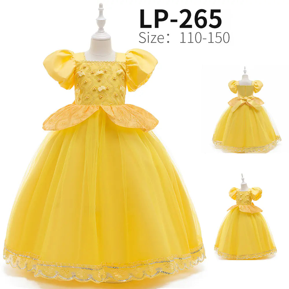 New Frozen Princess Dress with Embroidery and Puff Sleeves