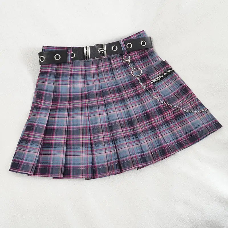 Gradient Plaid High Waist Pleated A-line Skirt for Women
