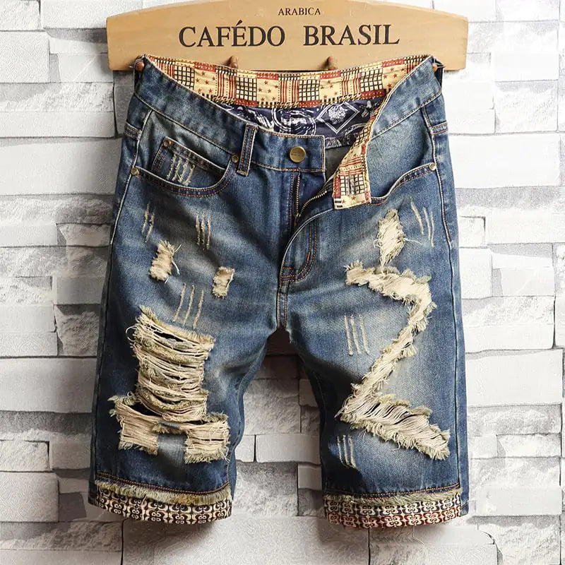 Men's Ripped Denim Five-Point Shorts