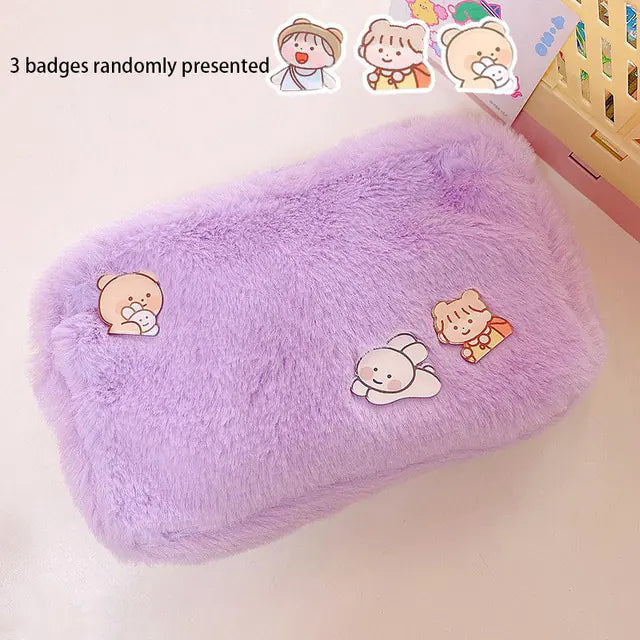Korea Plush Cosmetic Bag - Large Capacity Pencil Case