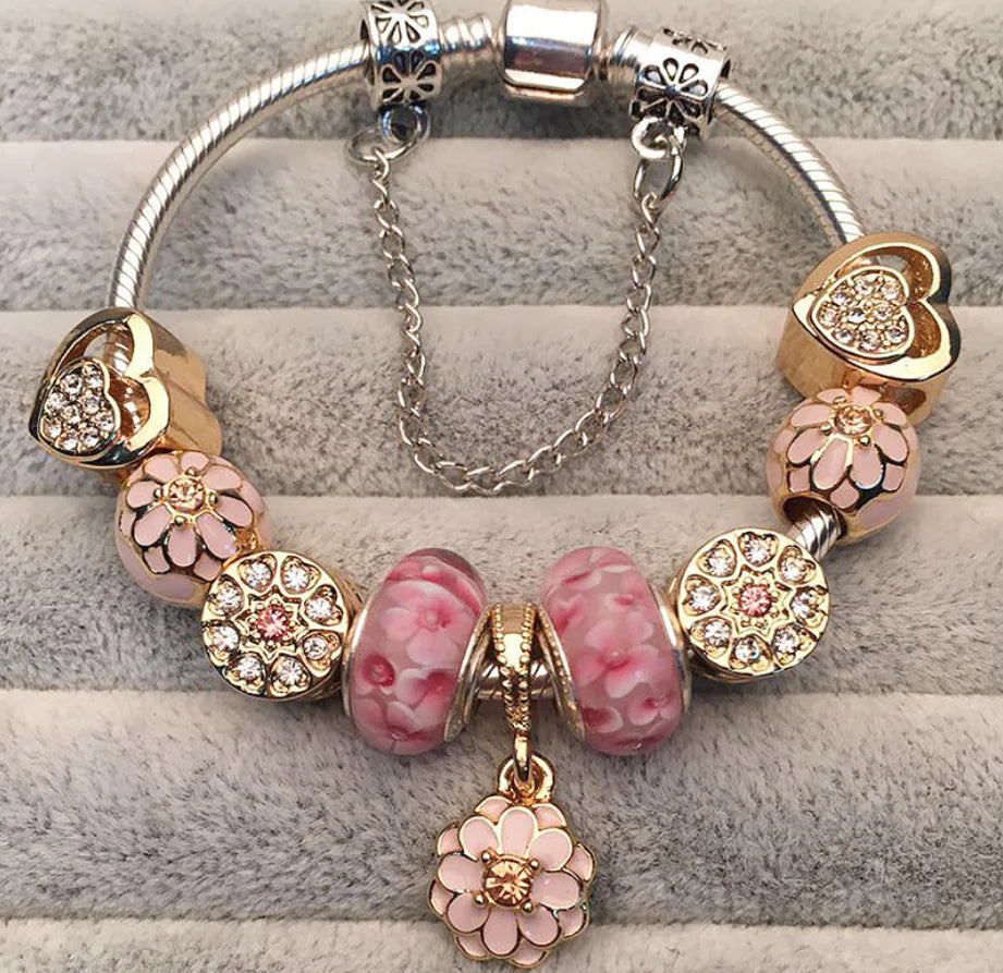 Pink Glass Bead Bracelet Jewelry - New Design