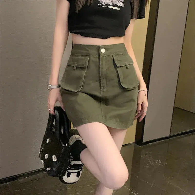 Women's A-Line High Waist Denim Workwear Skirt