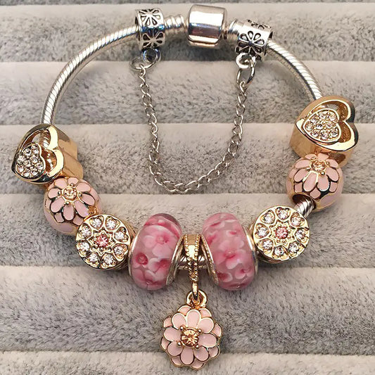 Pink Glass Bead Bracelet Jewelry - New Design