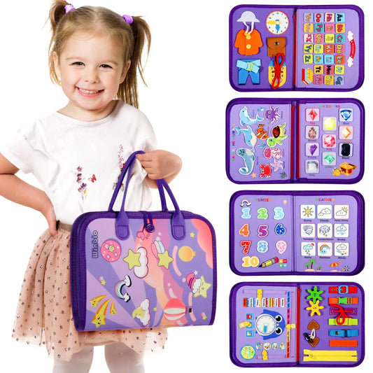 Winblo Montessori Toys for 1 2 3 4 Year Old Girl Birthday Gift Educational Learning Sensory Busy Book for Kids Ages 1-3 2-4 Toddler Busy Board for Airplane Car Travel Activities