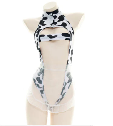 Cute Cow Print Maid Apron Lingerie (One Piece)