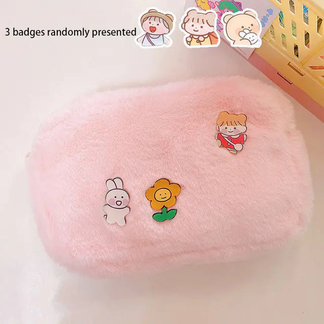 Korea Plush Cosmetic Bag - Large Capacity Pencil Case