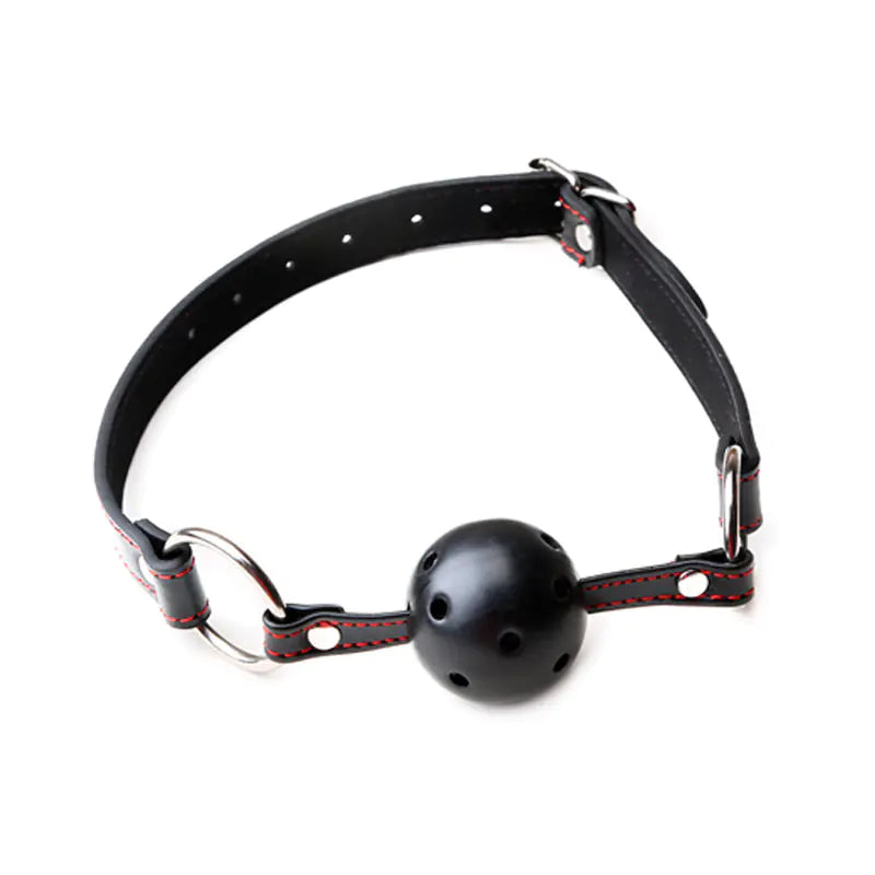 Black Leather Mouth Gag with Red Lines, Adult Toy
