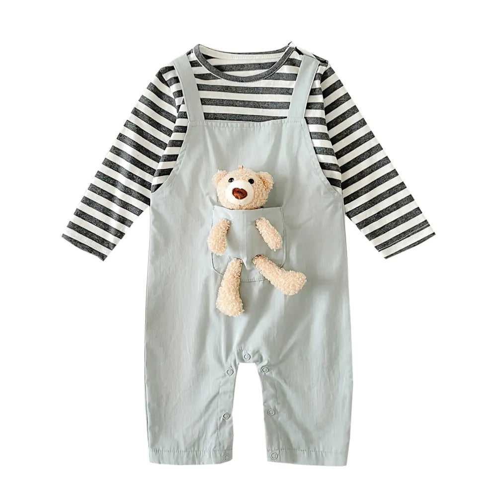 Striped Bear Romper for Infants and Toddlers (Korean Style)