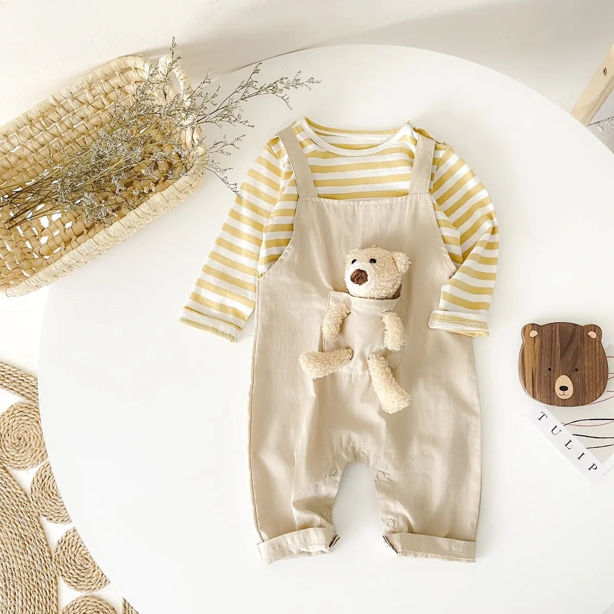 Striped Bear Romper for Infants and Toddlers (Korean Style)
