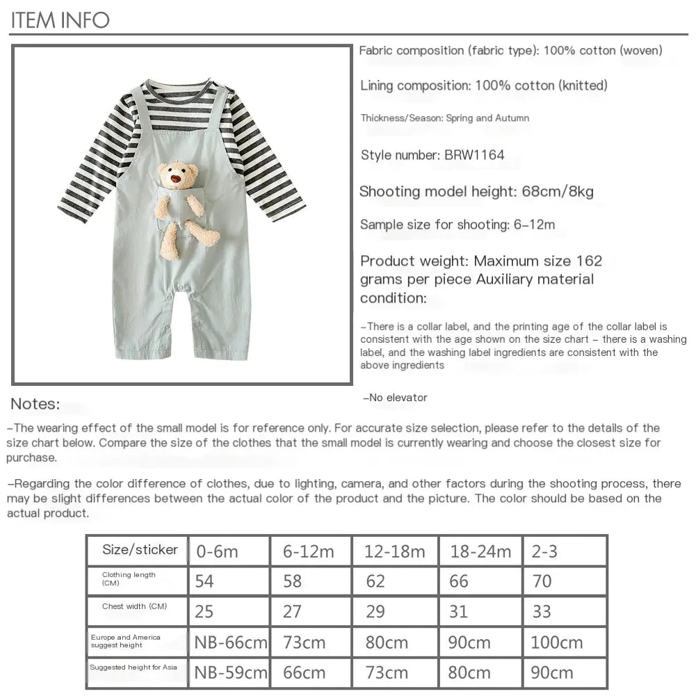 Striped Bear Romper for Infants and Toddlers (Korean Style)