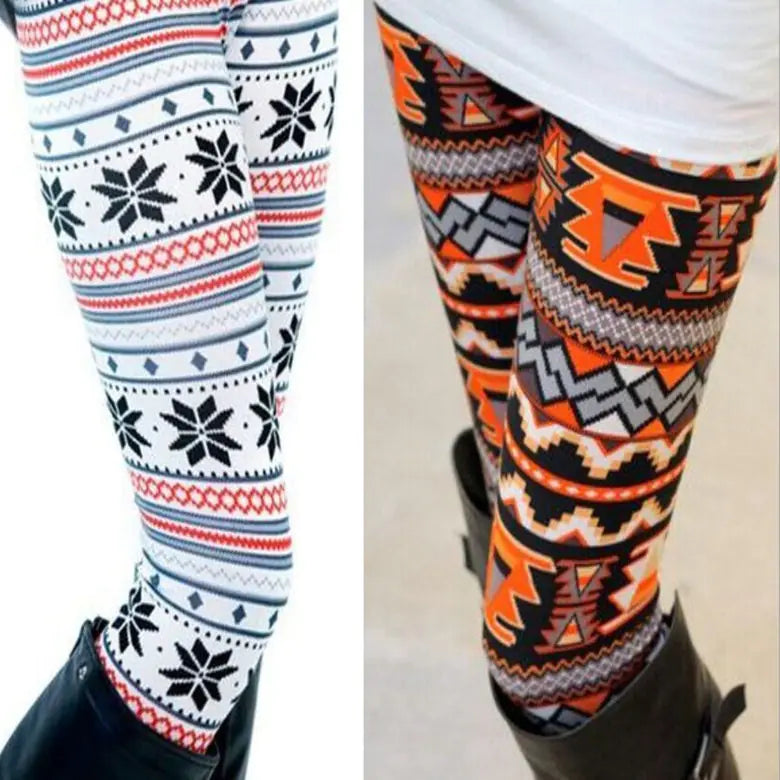 Christmas Print Plus Size Stretch Pants with Reindeer