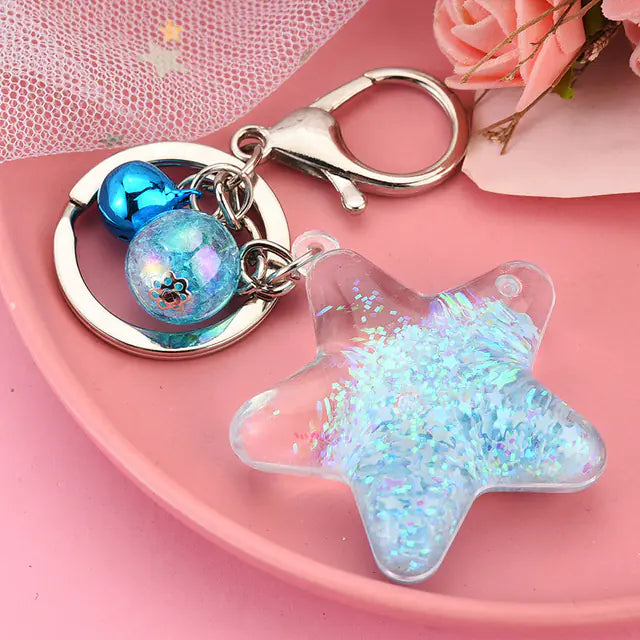 Acrylic Star Sequin Keychain with Liquid Glitter