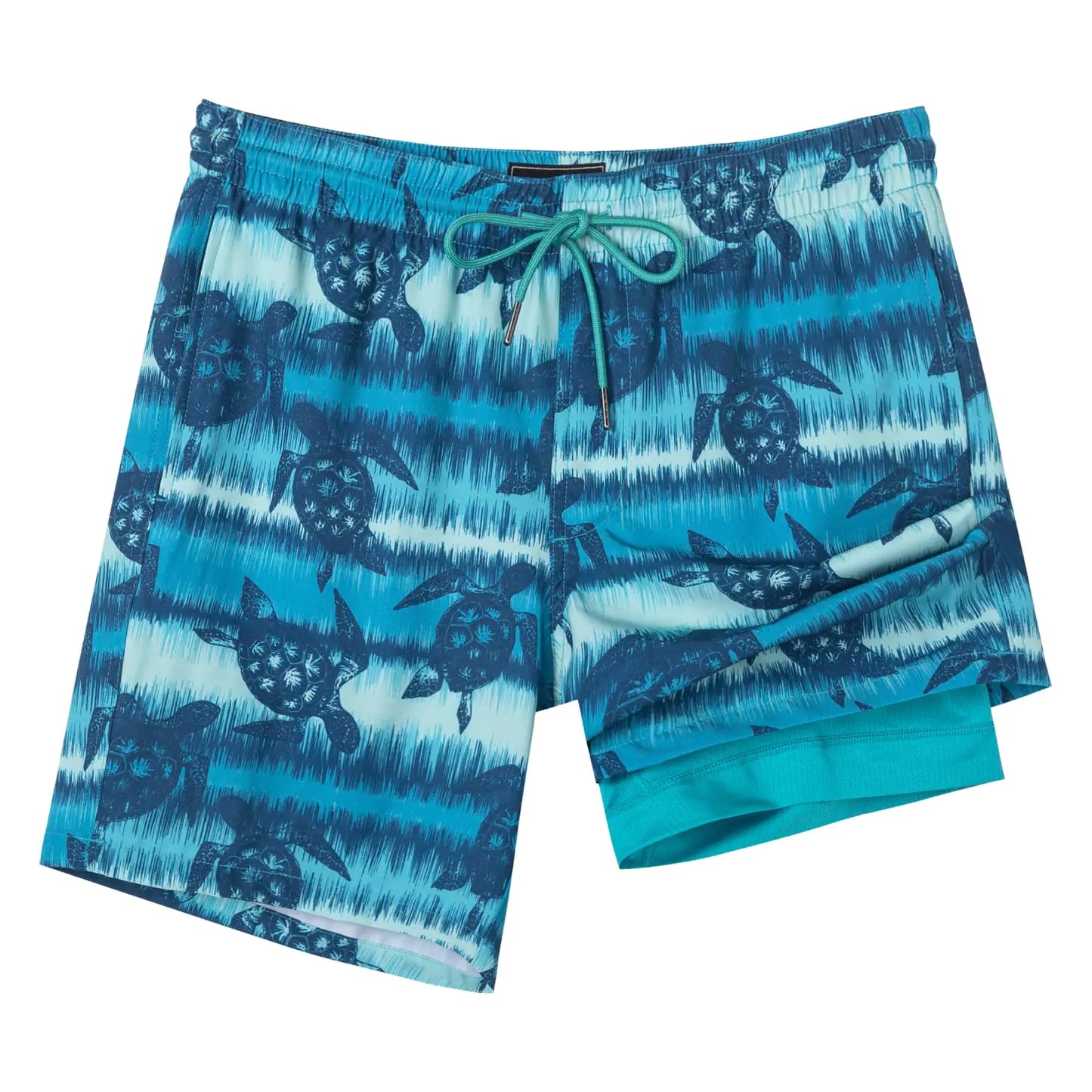 SURF CUZ Mens Swim Trunks with Compression Liner Quick Dry Swim Shorts 7" Swimming Trunks Stretch Bathing Suit Zipper PocketsTurtle TideS