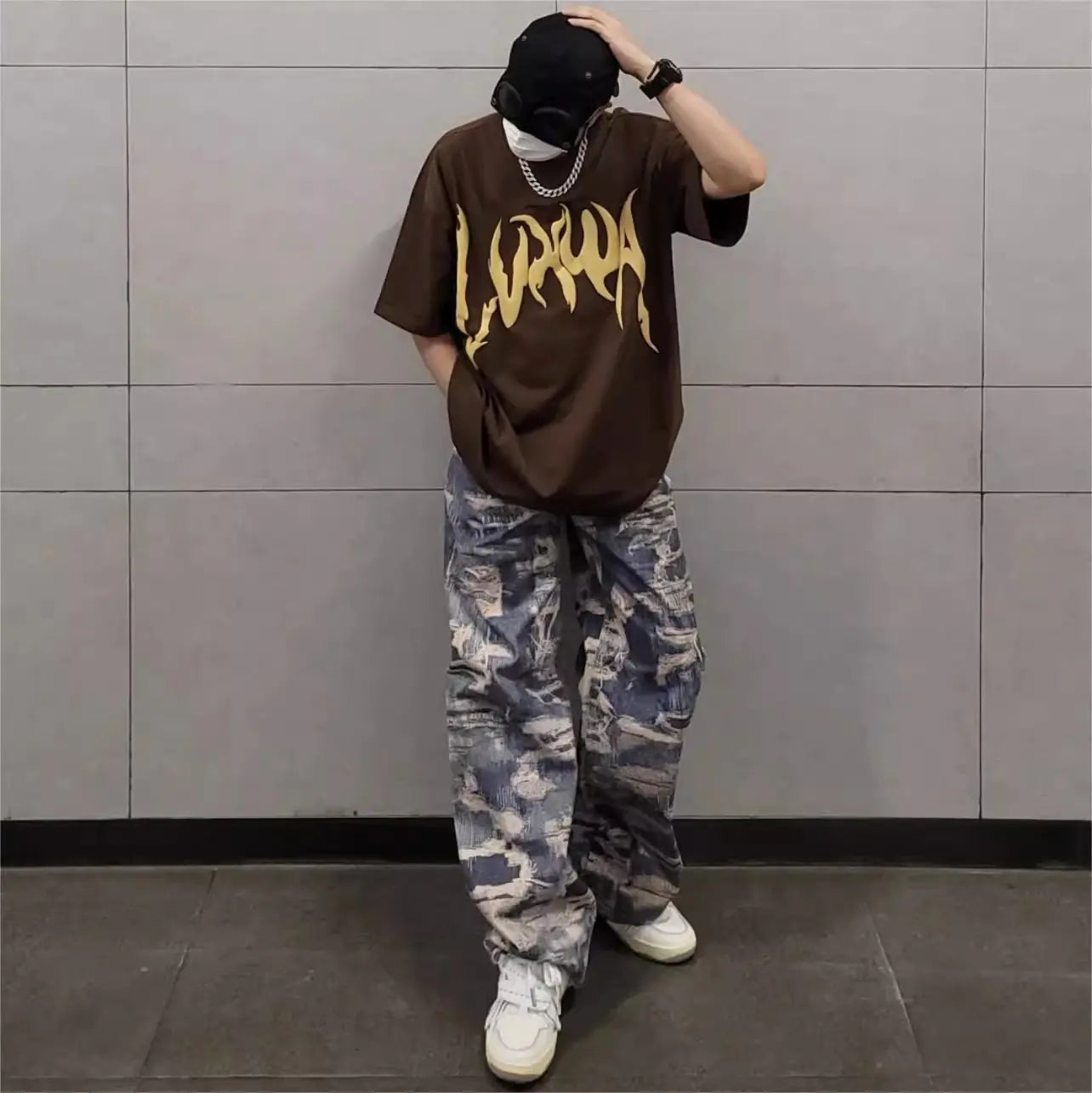 Men's Casual Digital Print Distressed Jeans