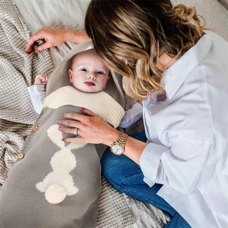 Knitting Rabbit Baby Sleeping Bag for Winter Use