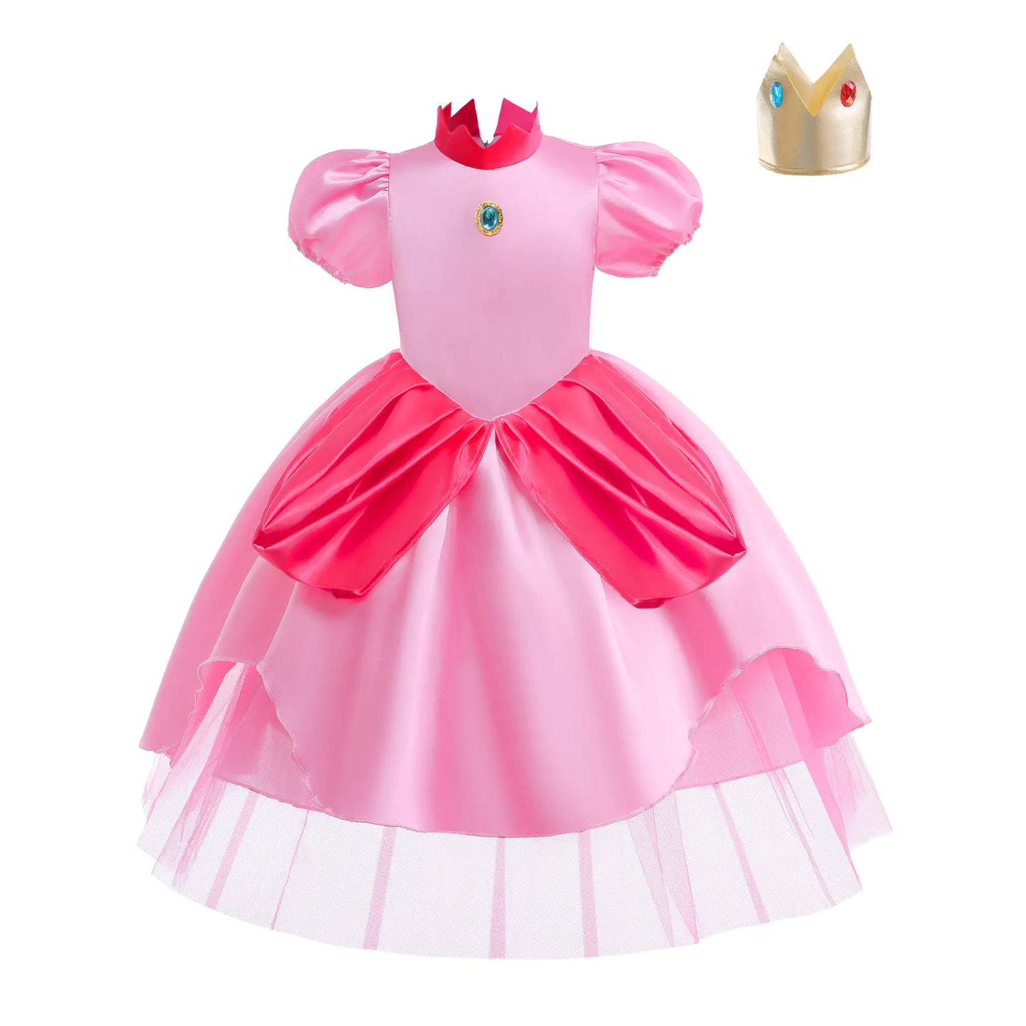 Princess Peach Cosplay Dress with Puff Sleeves