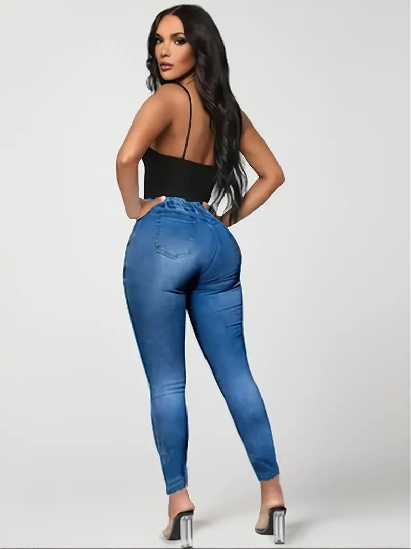 Women's Distressed Slim Fit Denim Jeans with Rips